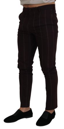 Dolce & Gabbana Brown Striped Men Trousers Cotton Pants Wool