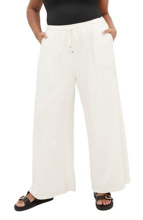 City Chic Holly Wide Leg Linen Blend Drawstring Pants in Ivory at Nordstrom, Size Xxxs