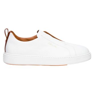 Santoni Sneakers, male, White, Size: 12 1/2 US Victory Tumbled Leather Slip-On Sneakers