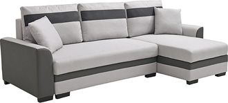 Vente-Unique Sof&aacute; rinconera reversible de tela y piel sint&eacute;tica gris claro GIANY II