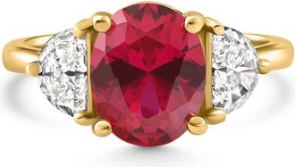 Pompeii3 Oval Ruby & Half Moon Diamond Ring 14k Yellow Gold Lab Grown