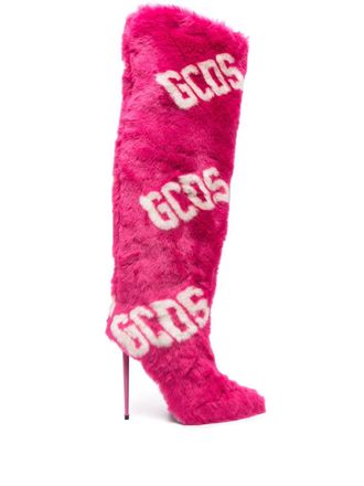 GCDS 110mm logo-print knee-length boots - Pink