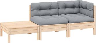 vidaXL Juego Muebles Jard&iacute;n 3 Pzas Con Cojines Gris Madera Pino Maciza Vidaxl