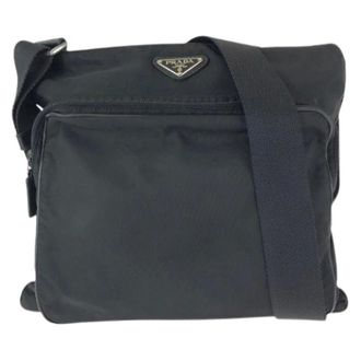 Prada Pre-owned Tessuto Saffiano Nylon Leather Shoulder Bag - Dames - Pre-owned - Zwart - Maat: ONE Size Nylon