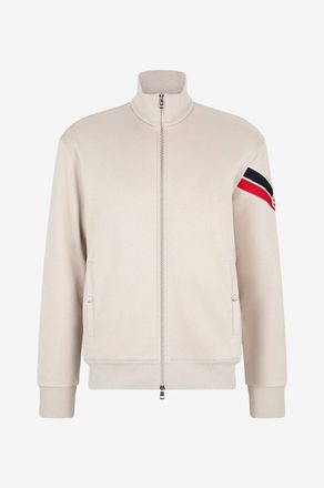 Moncler Sweatjacke aus Jersey mit Stehkragen und dreifarbigem Strickdetail