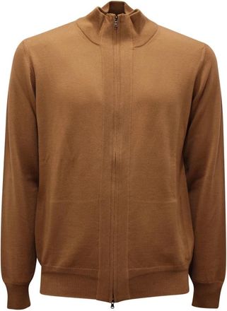 Alpha Studio Cardigan Wol Volledige Rits Trui - Heren - Vesten - Bruin - S - Wol - Truien & Vesten