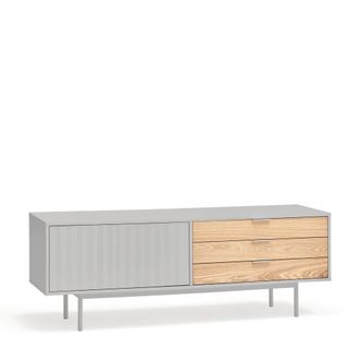 Teulat Mueble de tv 1 puerta 3 cajones gris claro y roble