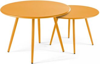 Oviala Lote de 2 mesas bajas de jardín de acero amarillo