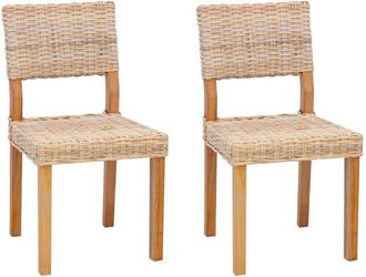 vidaXL Dining Chair 2 pcs Natural 46 x 55 x 84 cm Kubu Rattan vidaXL