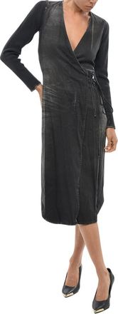 Diesel Black Solid V Neck Midi Dress