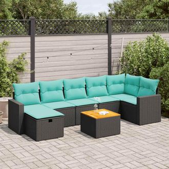 vidaXL Vidaxl Set De Sof&aacute;s De Jard&iacute;n Y Cojines 8 Piezas Rat&aacute;n Sint&eacute;tico Negro