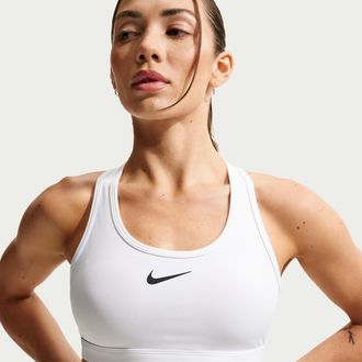 Nike Womens Swoosh Medium Support Padded Sports Bra in White | DX6821-100
