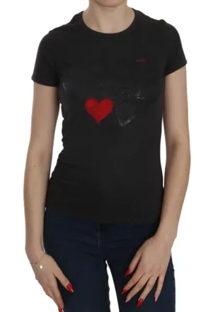 Exte Hearts Print Short Sleeve Casual Shirt Womens Top