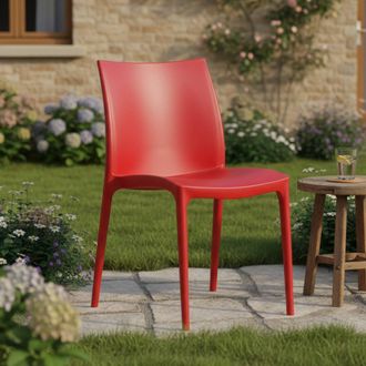 Dmora Silla Exterior Grover, Una Silla Apilable Made In Italy, Soporta Hasta 120 Kg, Roja