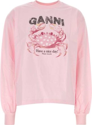 Ganni Pink Graphic Round Neck Sweatshirt