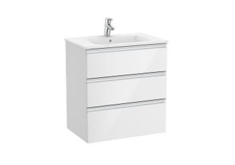 Roca Roca - Pack Unik Mueble Base De 3 Cajones + Lavabo Central The Gap Color: Blanco Brillo - Medidas: 705x460x763 Mm