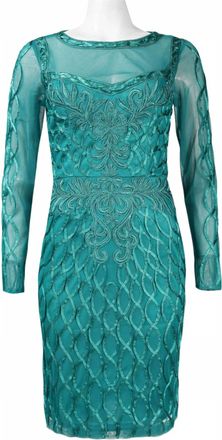 Sue Wong Embroidered Open-Back Dress In Peacock