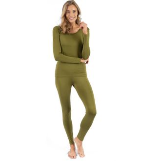 Leveret Womens Two-Piece Thermal Long Sleeve Solid Pajamas in Olive at Nordstrom, Size X-Small