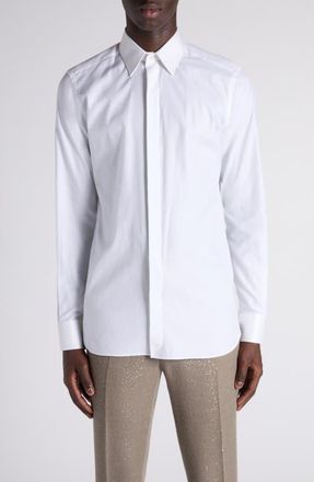 Tom Ford Classic Fit Cotton & Silk Serge Button-Up Shirt in Waa Optical White at Nordstrom, Size 38