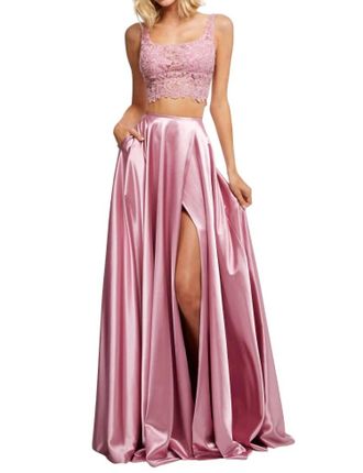Sherri Hill Two-Piece Silk Satin Casual Dress In Rose