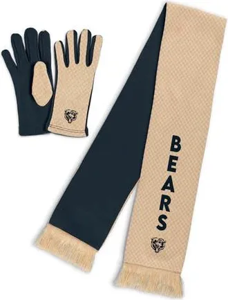 WEAR by Erin Andrews Womens WEAR by Erin Andrews Chicago Bears Tonal Microcheck Scarf & Glove Set in Tan at Nordstrom