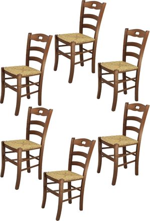Tommychairs Tommychairs 6 Sillas Savoie En Haya Nogal Claro Y Asiento Paja