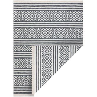 RugsX Alfombra Twin 22996 Geom&eacute;trica, Rayas Algod&oacute;n, Doble Cara, Flecos Ecol&oacute;gicos - Antracita / Crema Grey 160x220 Cm