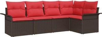 vidaXL Conjunto De Sof&aacute; De Jard&iacute;n 5 Uds. Marr&oacute;n Rat&aacute;n Sint&eacute;tico Vidaxl