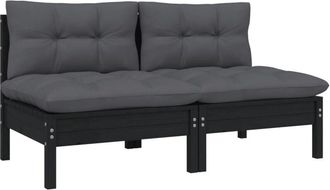 vidaXL Sof&aacute; De Jard&iacute;n De 2 Plazas Con Cojines Madera Maciza Pino Negro Vidaxl