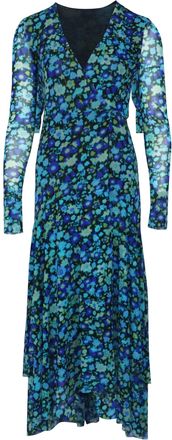 Ganni Ganni Floral Print Mesh Wrap Dress in Blue Polyamide