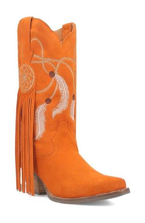 Dingo Day Dream Fringe Embroidered Western Boot in Orange at Nordstrom, Size 11