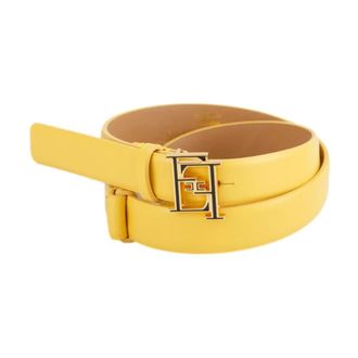 Elisabetta Franchi Leren Riem met Logo Gesp - Dames - Riemen - Geel - M - Leer - Accessoires