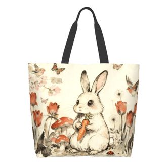 Generic Cute Rabbit Carrot Handbag Reusable Shoulder Bag Large Capacity Grocery Bags For Camping Picnic Ladies
