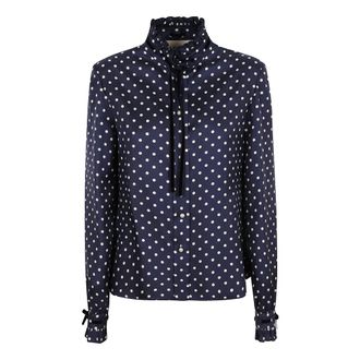 Valentino Garavani Blouses, female, Blue, Size: S Patterned Twill Shirt with Polka Dots