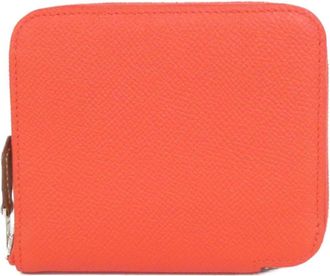 Herm&egrave;s Red Color Epsom Leather Silk Wallet (Bi-Fold) (Pre-Owned)