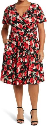 By Design Mallory Short Sleeve Wrap Dress in Zinnia Burst at Nordstrom Rack, Size 1 X
