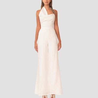 Azulu Zane Linen Jumpsuit In Ivory