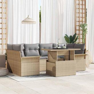 vidaXL Vidaxl - Conjunto De Sof&aacute; De Jard&iacute;n Con Coj&iacute;n 7 Pcs Beige Polirat&aacute;n
