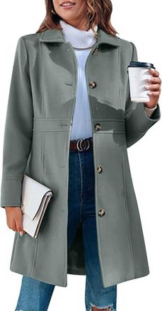 Generic Ladies Wool Coats Long Winter Jackets for Women UK Elegant Lapel Collar Single Breasted Trench Coats Classic Smart Warm Casual Work Pea Coat with Pock