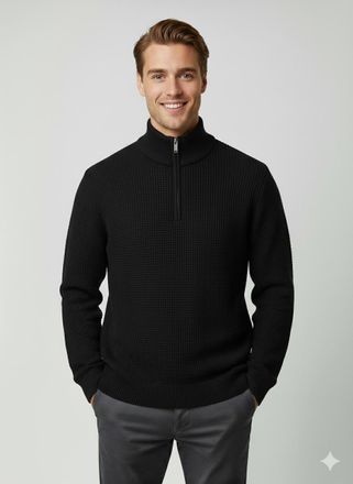 Selected Troyer SELECTED SLHTHEO LS KNIT STRUCTURE HALF ZIP D, Herren, Gr. XL, schwarz, Strick, Obermaterial: 100% Baumwolle, unifarben, regular fit, Rippb&uuml;ndc