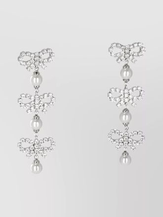Self Portrait crystal bow drop earrings