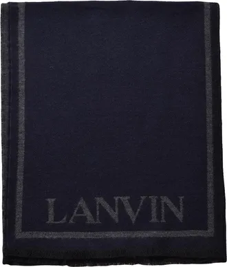 Lanvin Woven Wool Scarf With Geometric Detail And Fringed Edges