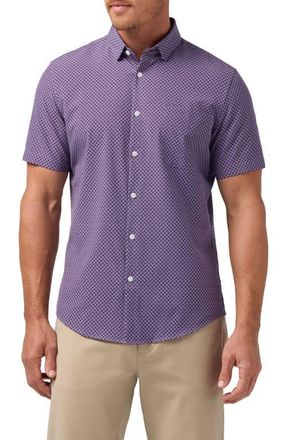 Mizzen+Main Leeward Trim Fit Short Sleeve Performance Button-Up Shirt in Passion Purple Palm Shadow at Nordstrom, Size Xx-Large