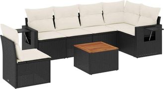 vidaXL Vidaxl - Set De Comedor De Jard&iacute;n 7 Pzas Y Cojines Rat&aacute;n Sint&eacute;tico Negro