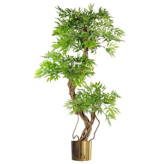 Leaf 140cm Realistic Artificial Japanese Fruticosa Ficus Tree, Green Gold