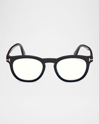 Tom Ford Men & apos;s FT5993-BM Round Blue-Block Optical Frames with Magnetic Sunglasses Clip