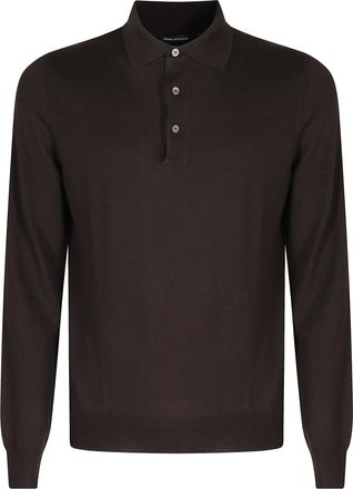 Tagliatore Brown Long-Sleeve Merino Wool Polo Shirt