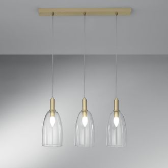 Luce-Ambiente-Design L&aacute;mpara Colgante Dorada De Tres Luces Con Difusores De Vidrio Brandy 3ls