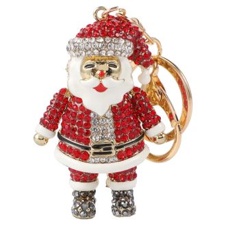 Yardwe Christmas Santa Claus Alloy Key Pendant Red Rhinestones, Xmas Decorative Keychain for Bag, Festive Holiday Key Chains Accessory