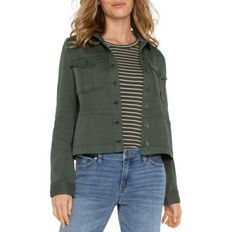 Liverpool L.A. Peplum Twill Trucker Jacket in Moss Green at Nordstrom Rack, Size X-Small